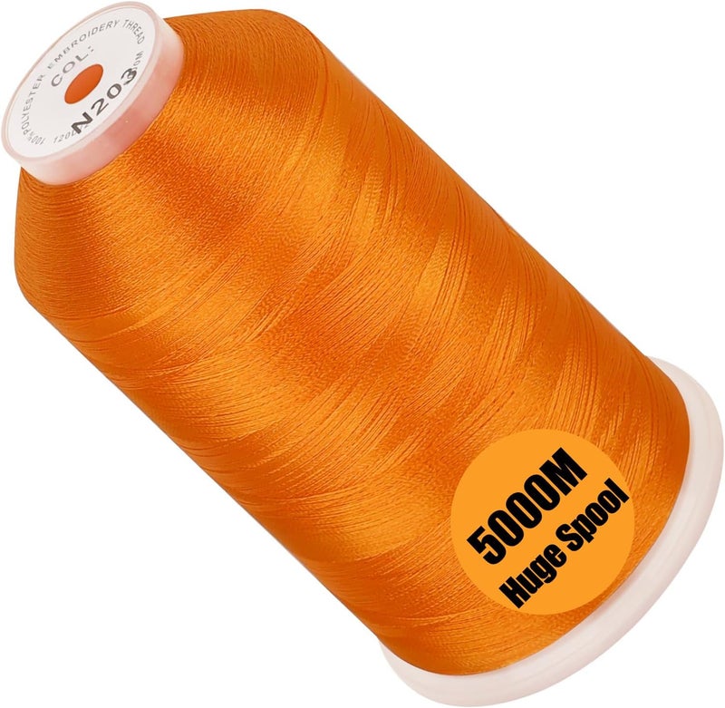 New brothread - Single Huge Spool 5000M Each Polyester Embroidery Machine Thread 40WT for Commercial and Domestic Machines - Orange (Janome Color) - Image 1
